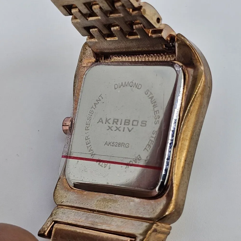 Akribos XXIV Women Watch 32MM Horseshoe White Dial Rose Gold Band 8